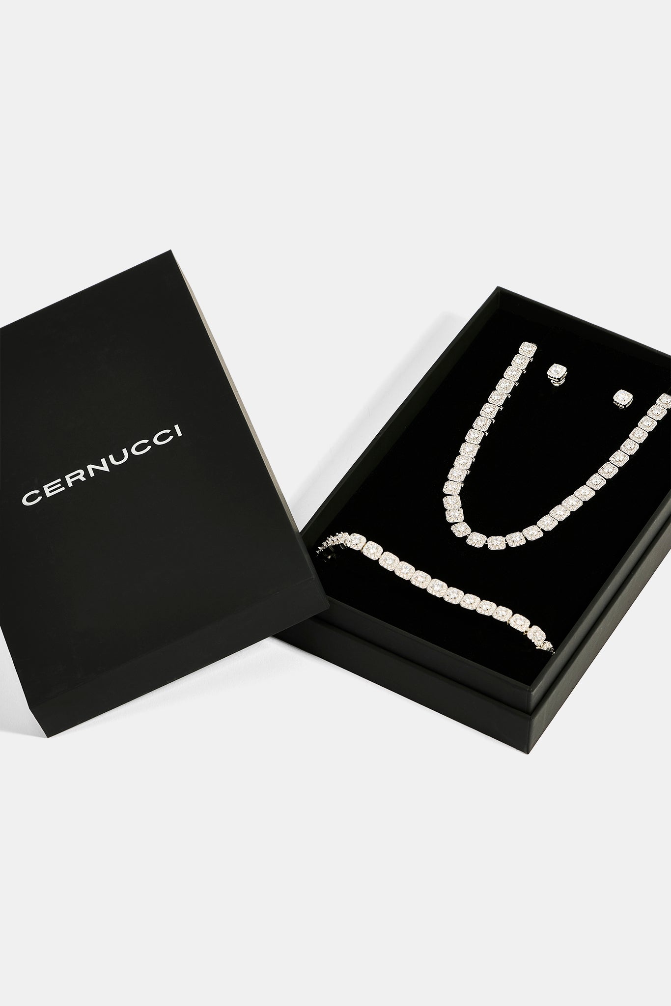 Clustered Tennis Chain, Bracelet & Iced Cluster Stud Earrings Set - 7mm - White